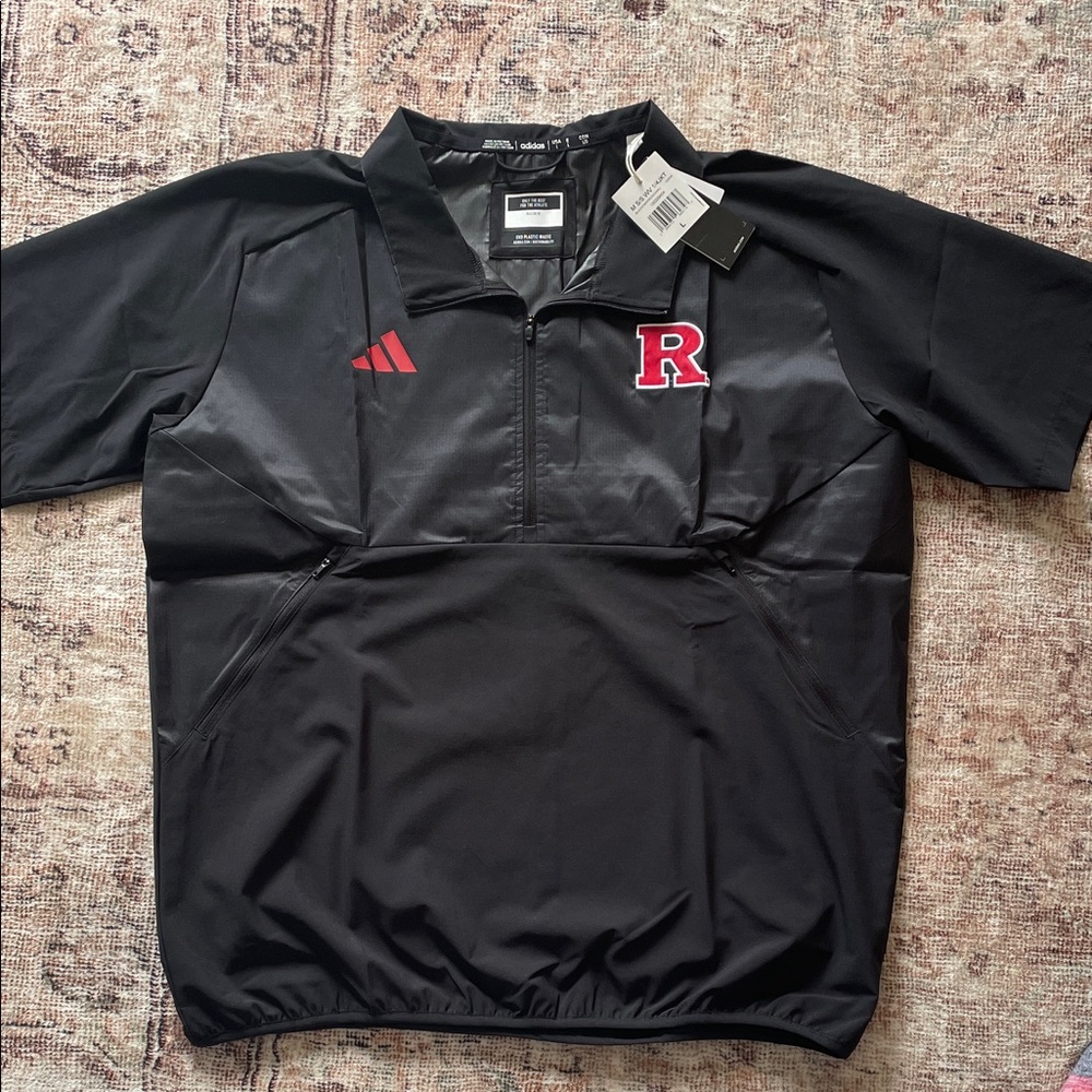 Adidas Black and Red Short-Sleeve Pullover - 1/4 Zip Polo - Rutgers Logo